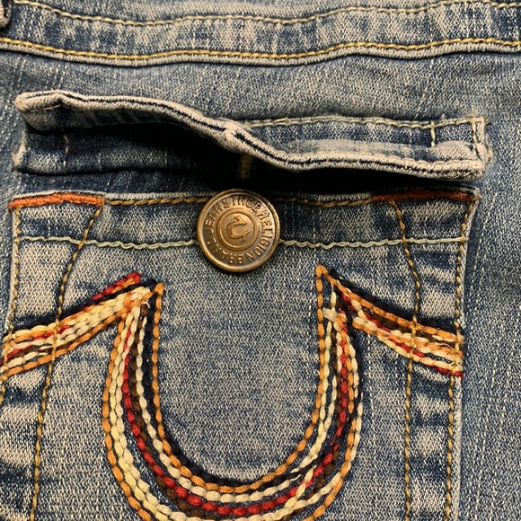 🌹Y2K VINTAGE TRUE RELIGION • Low Rise Stretch Cut Blue Denim Shorts - Picture 10 of 14